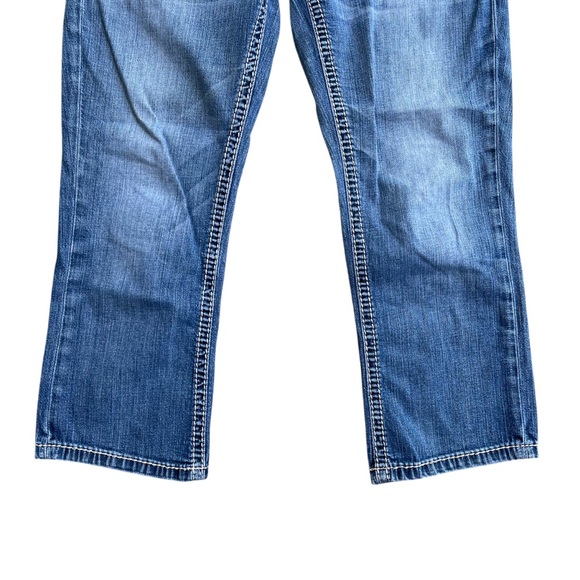 ✨ Vintage Y2K Silver Aiko Capri Jeans SZ 28 Low Rise Medium Wash Thick Stitch - Picture 2 of 8